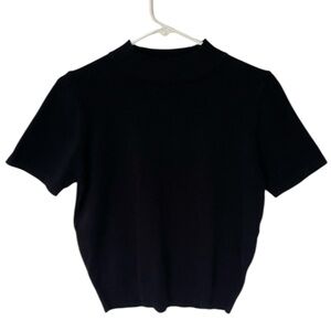 DAZY Womens black mock neck Short Waisted short-sleeve sweater size Large